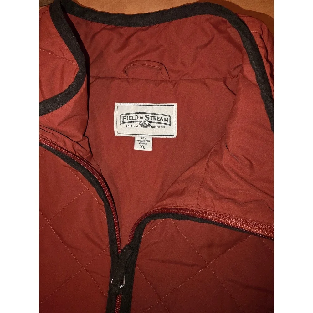 Field & Stream Mens XL Quilted Vest Rust Orange Full Zip Padded Outdoor Gilet